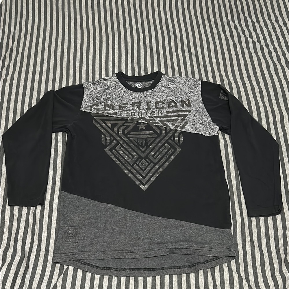 American Fighter | Men’s Black and Gray Long Sleeve Shirt | Size Large